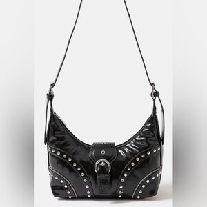 Fame Faux Leather Studded Trim Shoulder Bag